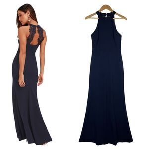 Lulu's Navy Blue Lace Back Maxi Dress